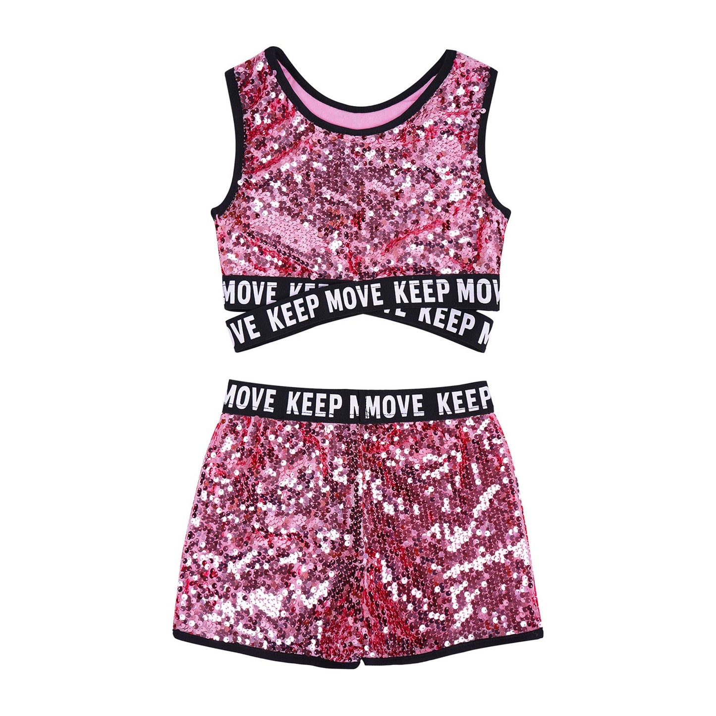 Girls Sequin Dance Top & Shorts Set (Age 4-16YRS)