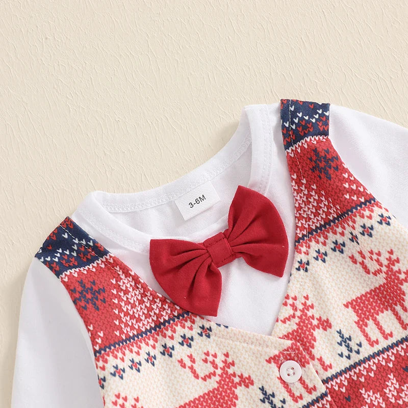 Baby Boys Christmas Gentleman Bodysuit Trousers & Hat Outfit (Age Newborn - 18M)