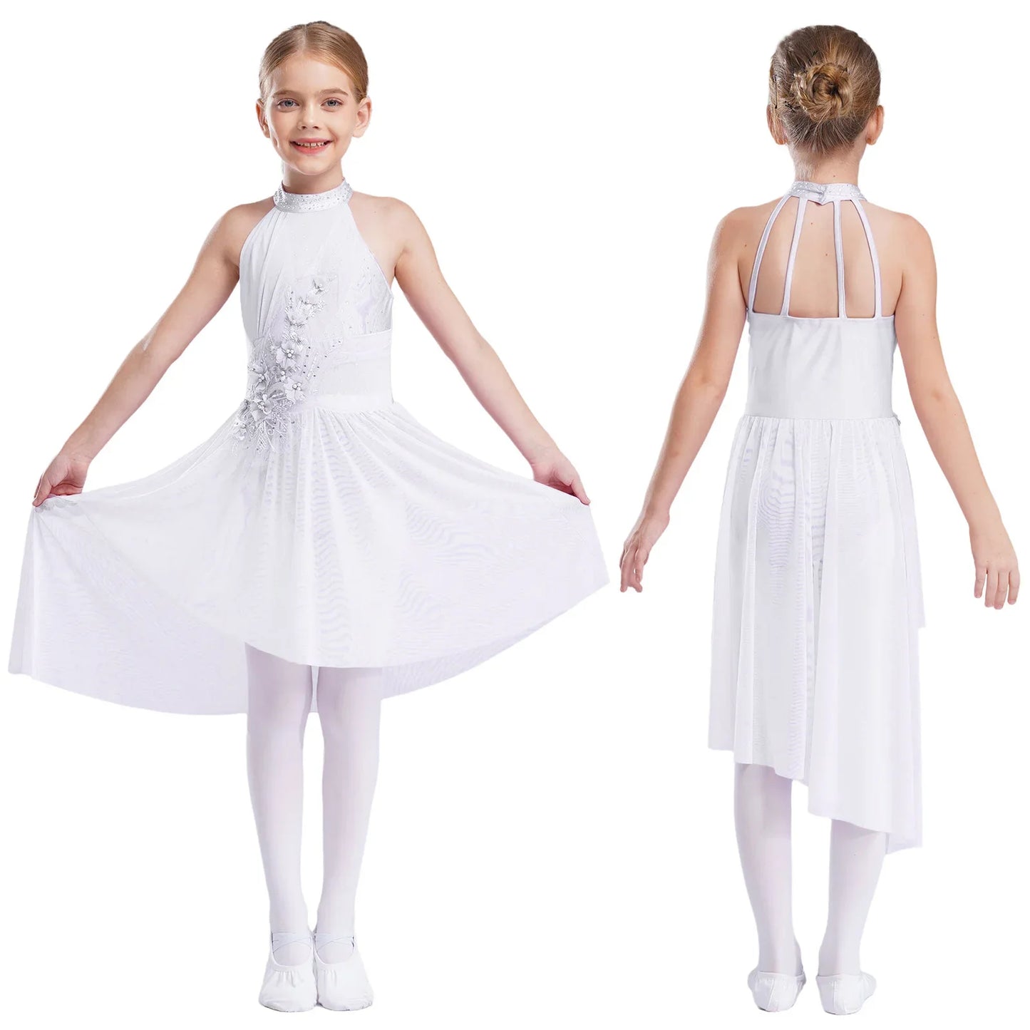 Girls Dance Sleeveless Rhinestones Applique Dress (Age 6-14 YRS)