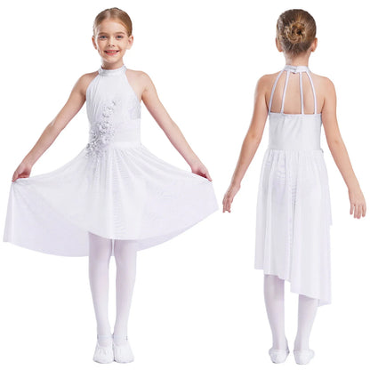 Girls Dance Sleeveless Rhinestones Applique Dress (Age 6-14 YRS)