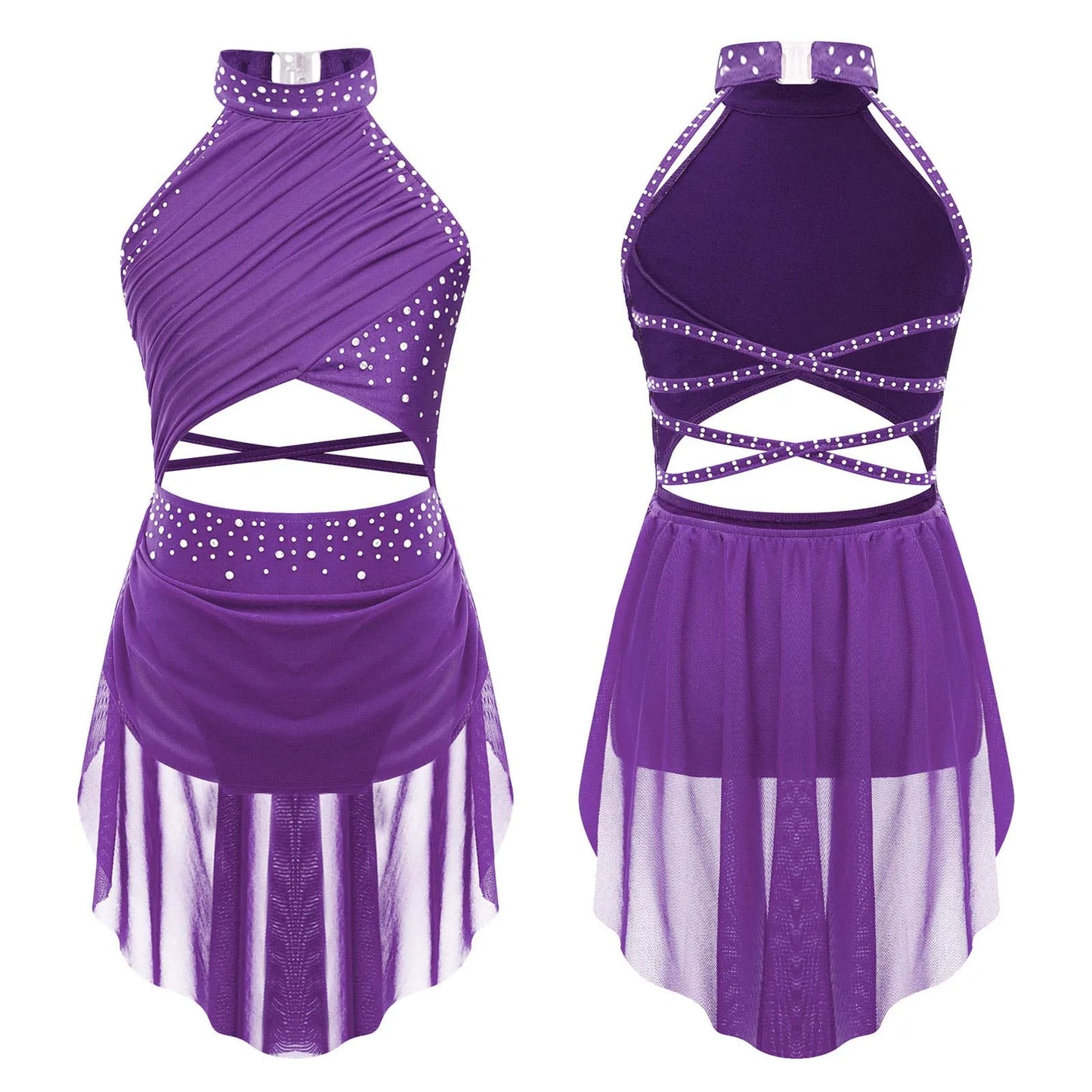 Girls Dance Rhinestone Dress Costume (Age 6-16YRS)