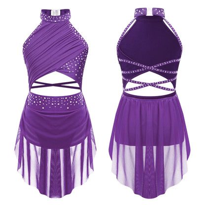 Girls Dance Rhinestone Dress Costume (Age 6-16YRS)