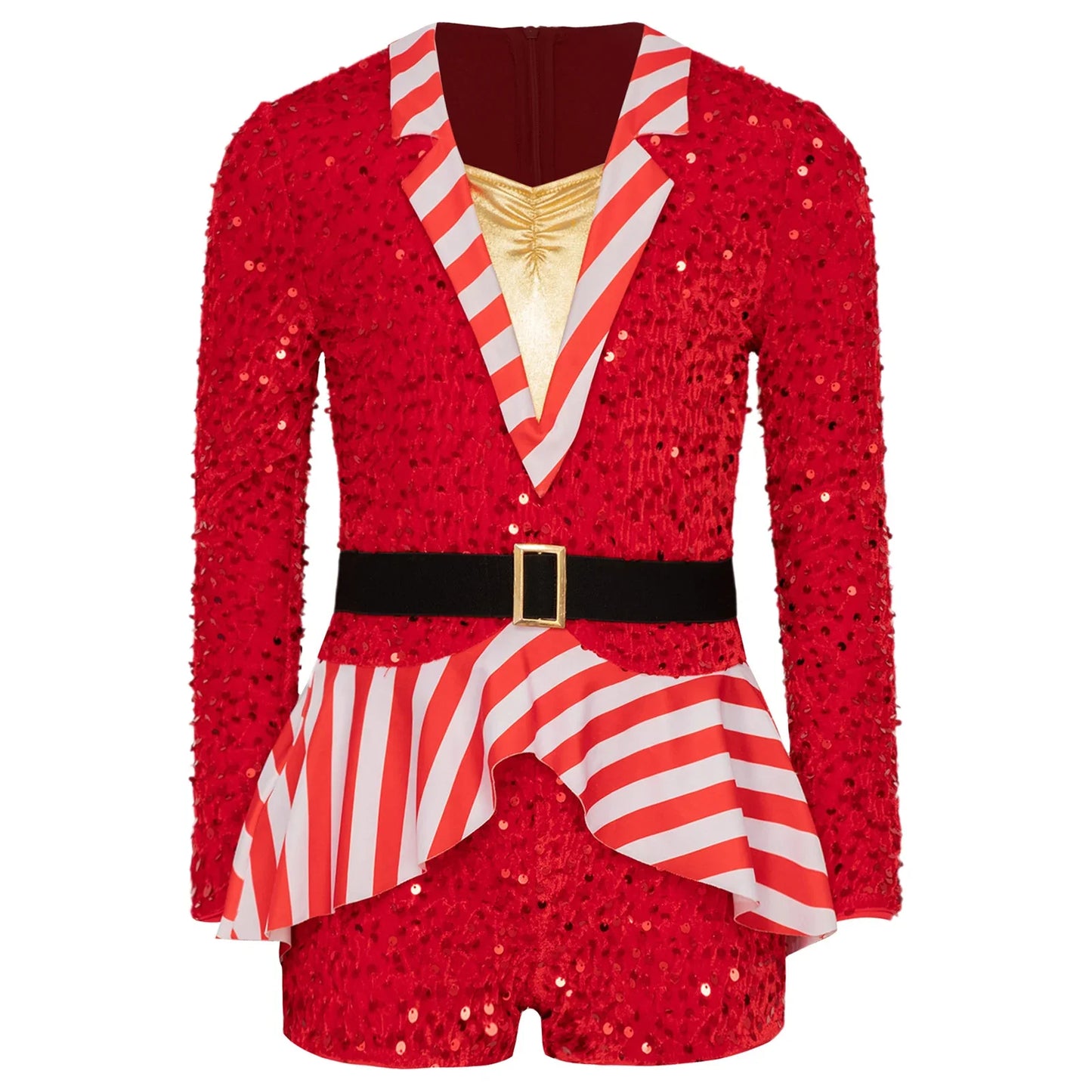 Girls Christmas Candy Cane Long Sleeve Sequin Stripe Costume (Age 6-16 YRS)