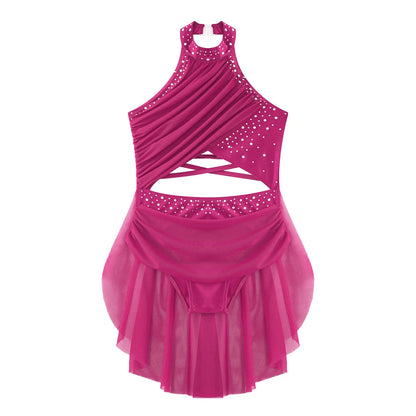 Girls Dance Rhinestone Dress Costume (Age 6-16YRS)