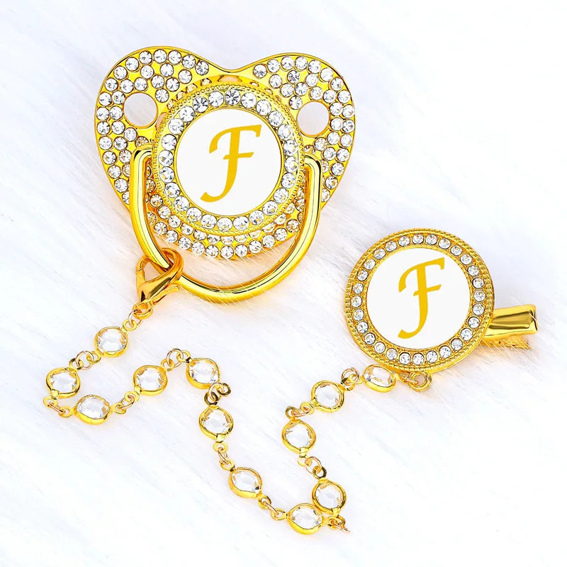 Baby Gold Luxury Zircon Rhinestone Pacifier Dummy Clip