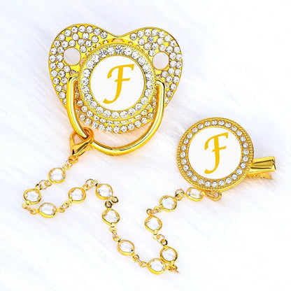 Baby Gold Luxury Zircon Rhinestone Pacifier Dummy Clip