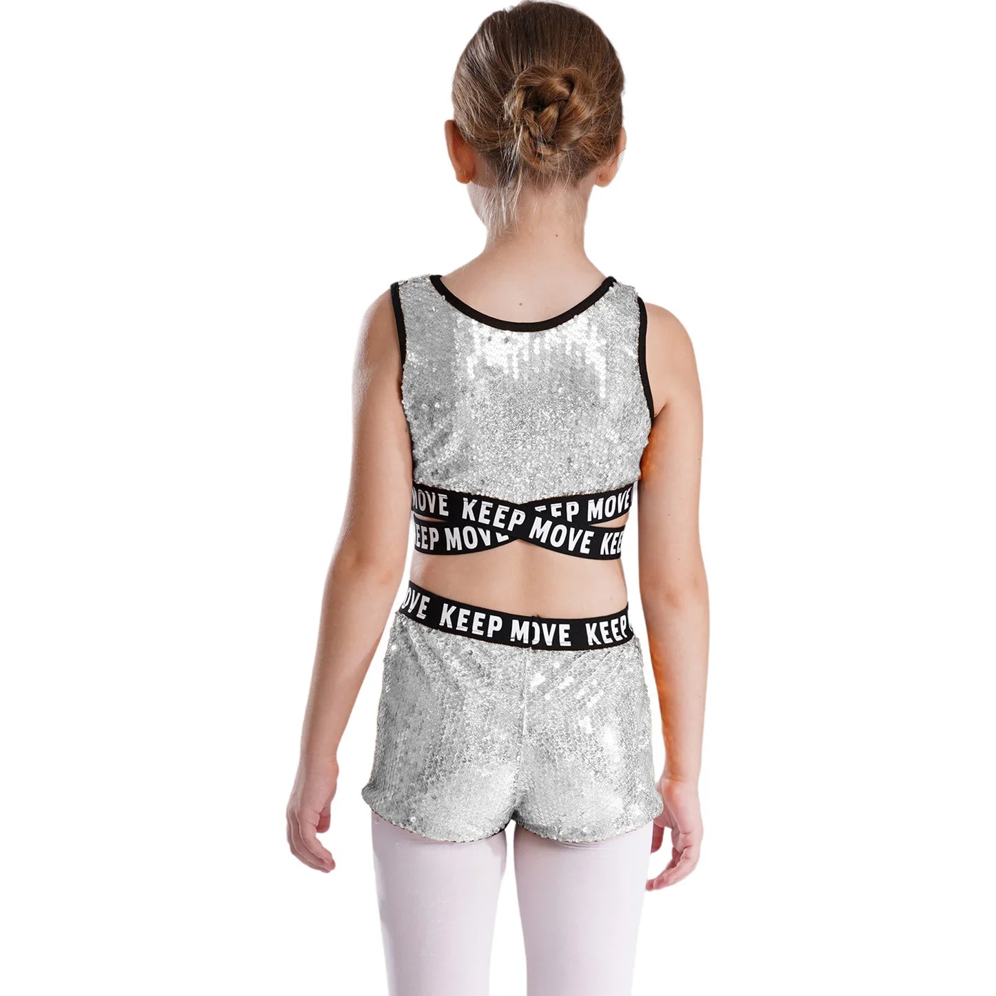 Girls Sequin Dance Top & Shorts Set (Age 4-16YRS)
