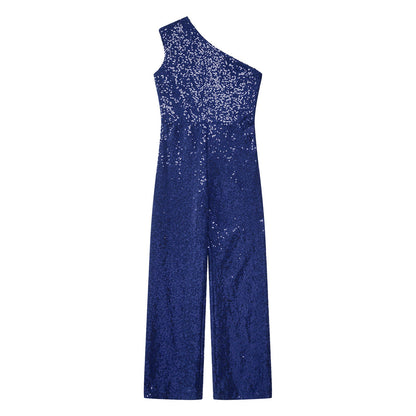 Girls Sequin One Shoulder Jumpsuit (Age 6-16YRS)