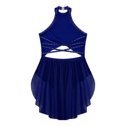Girls Dance Rhinestone Dress Costume (Age 6-16YRS)