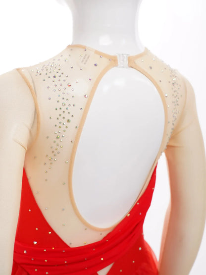 Girls Ballet Dance Rhinestone Long Sleeve Gymnastics Leotard (Age 6-16 YRS)