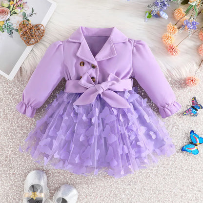 Baby Girls Long Sleeve Butterfly Embroidered Mesh Dress (Age 3M-24M)