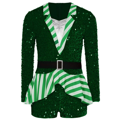 Girls Christmas Candy Cane Long Sleeve Sequin Stripe Costume (Age 6-16 YRS)