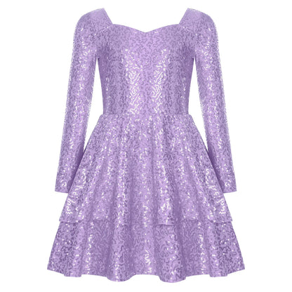 Girls Sequin Long Sleeve Double Layer Hemline Dress (Age 6-14 YRS)