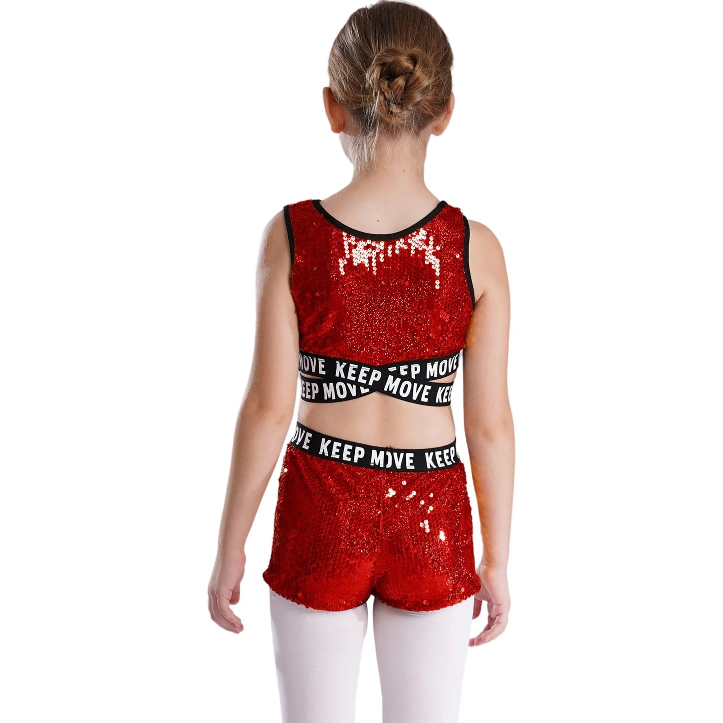 Girls Sequin Dance Top & Shorts Set (Age 4-16YRS)