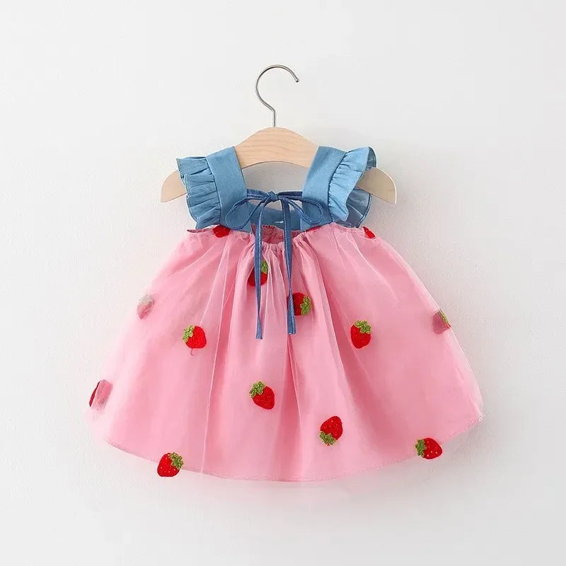 Baby Girls Embroidered Strawberry Dress (Age 9-3YRS)