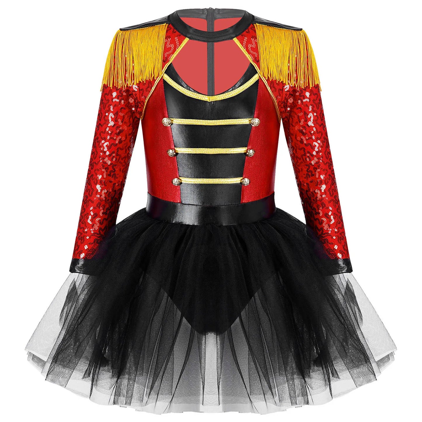Girls Circus Ringmaster Magician Sequin Leotard Tutu Dress Costume (Age 6-16 YRS)