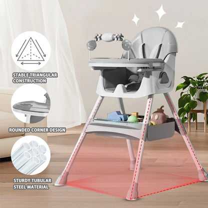 Foldable Baby High Chair 6 Months Plus, with Large Antislip Pad & ToyRack, Easy to Clean Feeding