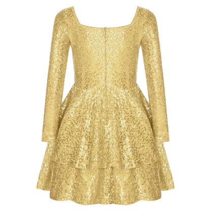 Girls Sequin Long Sleeve Double Layer Hemline Dress (Age 6-14 YRS)