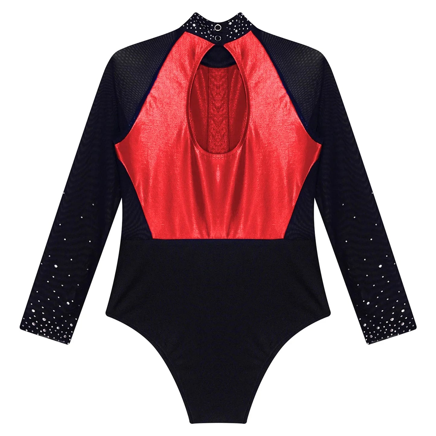 Girls Dance Performance Costume Long Sleeve Rhinestone Leotard (Age 6-16 YRS)