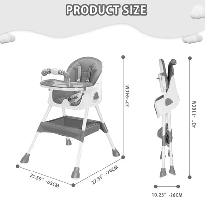 Foldable Baby High Chair 6 Months Plus, with Large Antislip Pad & ToyRack, Easy to Clean Feeding
