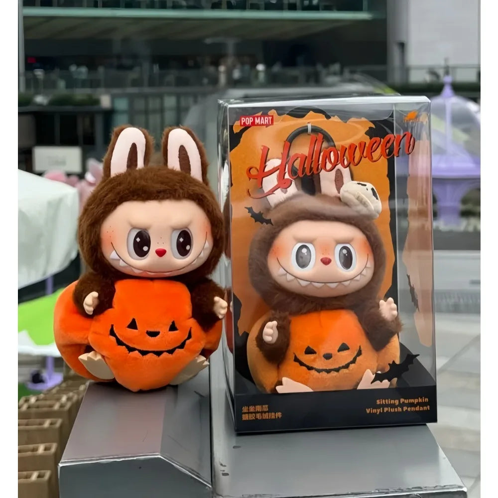 POP MART Labubu Happy Halloween Party Series-Sitting Pumpkin Vinyl Plush Pendant