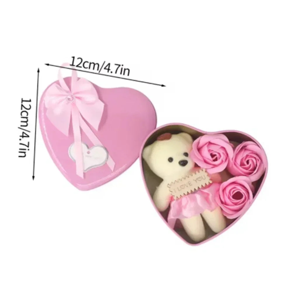 Heart Shaped Soap Flower Teddy Bear Gift Box