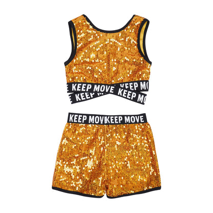 Girls Sequin Dance Top & Shorts Set (Age 4-16YRS)