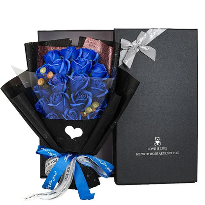 HandMade Rose Flowers Gift Bouquet Gift Box Blue