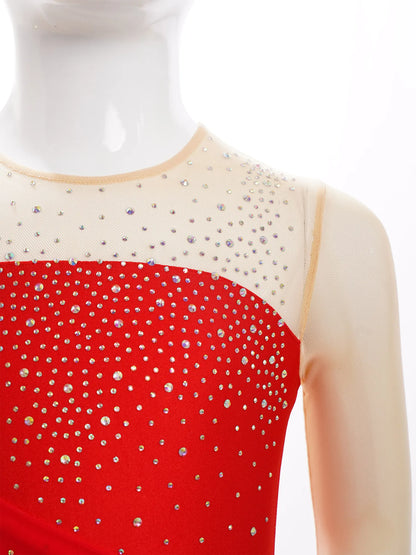 Girls Ballet Dance Rhinestone Long Sleeve Gymnastics Leotard (Age 6-16 YRS)