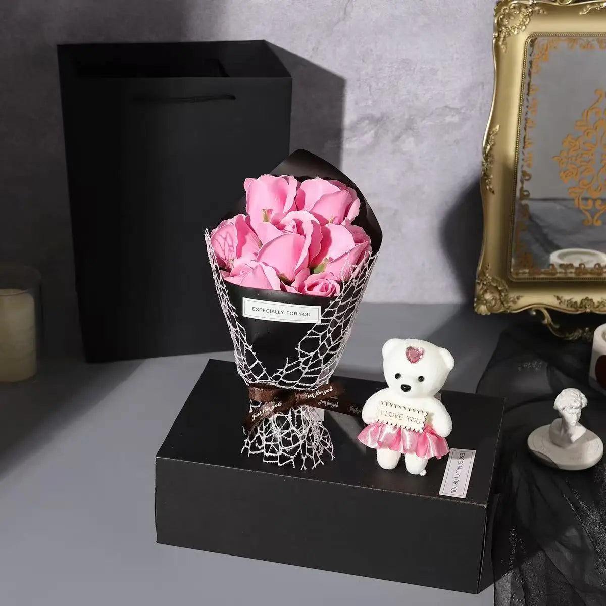 Artificial Rose Bouquet Bear Gift Box - Christmas Birthday Valentines