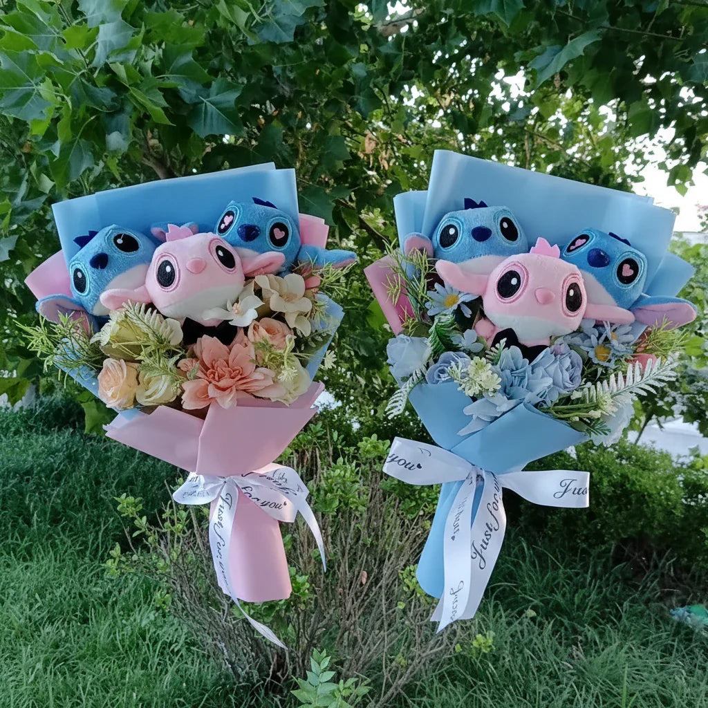 Disney Lilo & Angel Plush Bouquet | Cute Anime Stitch Plush Dolls - Valentines Gift