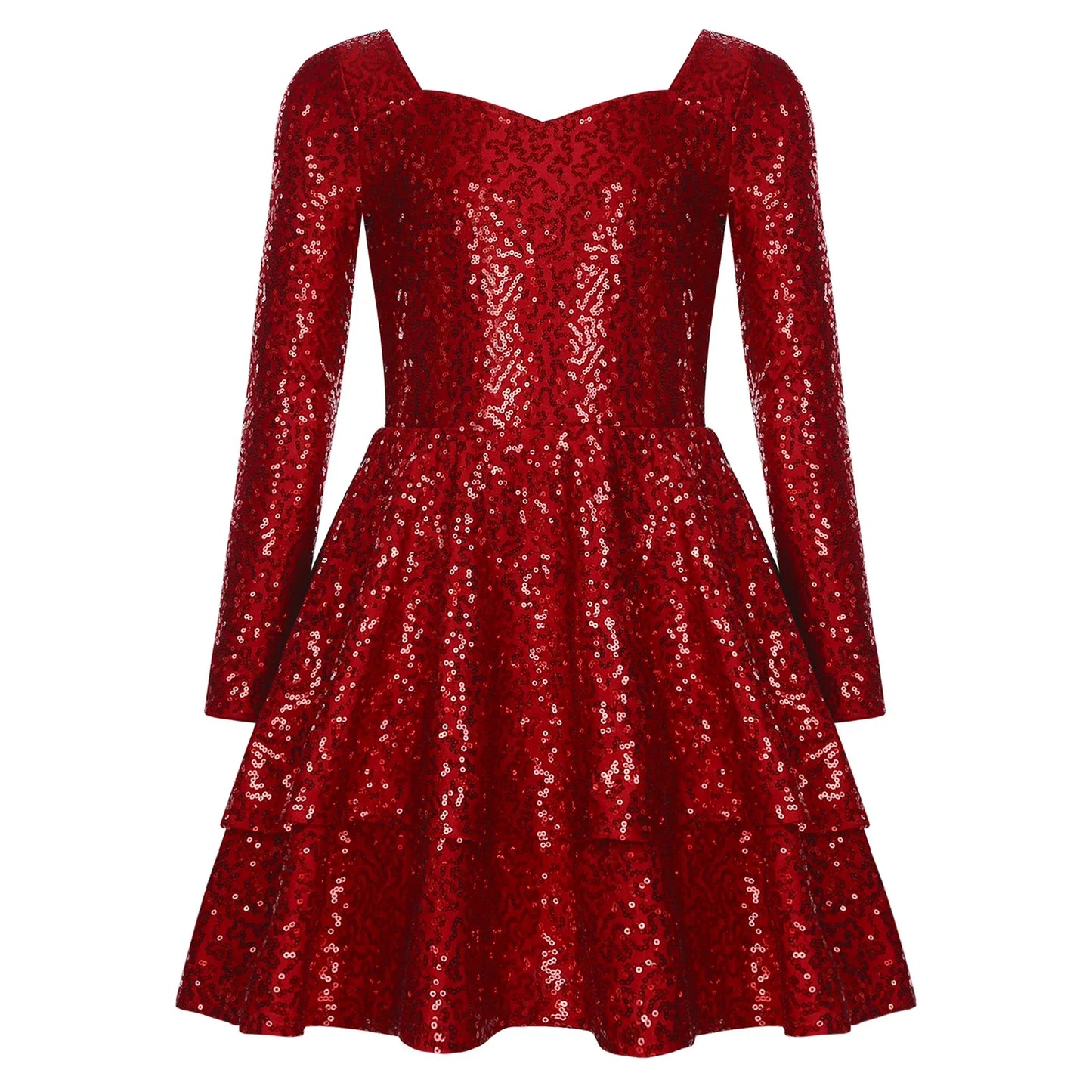 Girls Sequin Long Sleeve Double Layer Hemline Dress (Age 6-14 YRS)