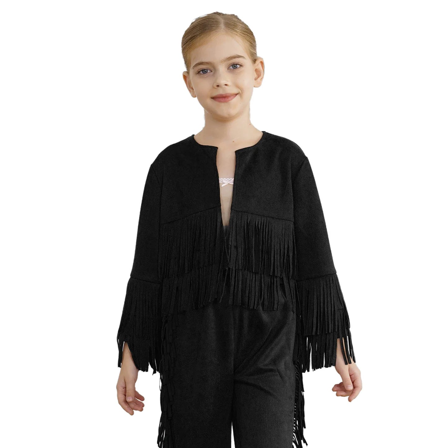 Kids Western Cowboy Cowgirl Costume Long Sleeve Tassels Fringe Jacket (Age 6-16YRS)