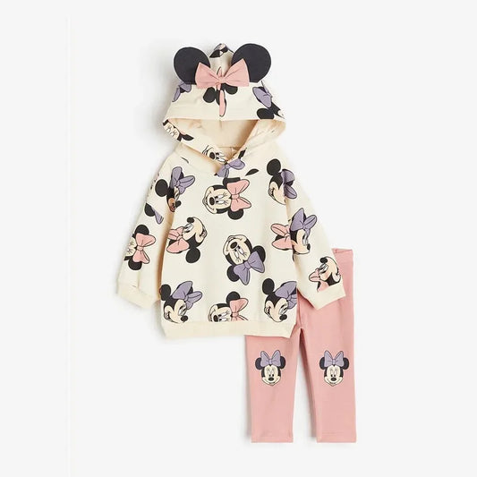 Girls/Boys Mickey Print Long Sleeved Pullover Hooded Sweatshirt & Trousers Set (Age 9M-6YRS)
