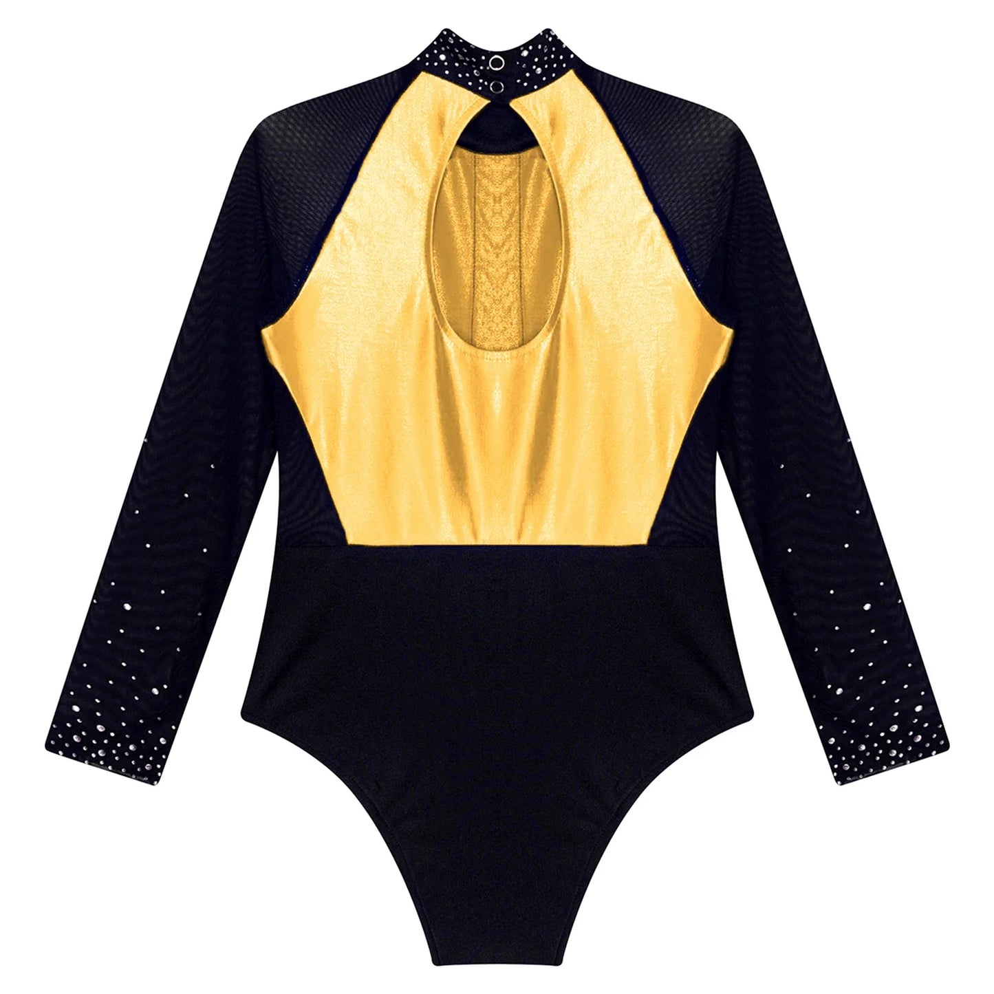 Girls Dance Performance Costume Long Sleeve Rhinestone Leotard (Age 6-16 YRS)