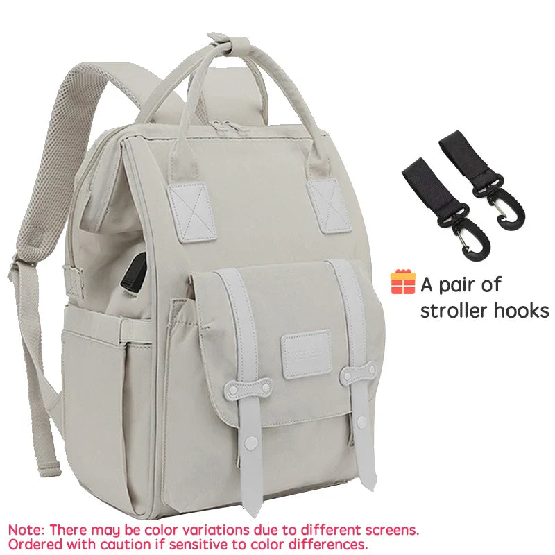 Baby Mummy Nappy Bag With Stroller Hooks Grey
