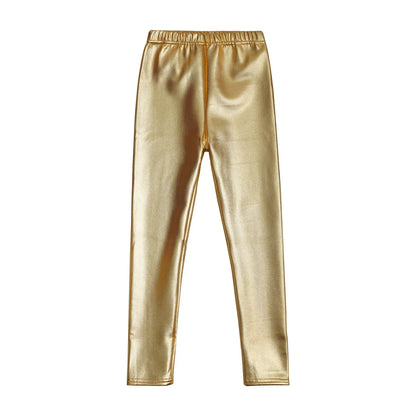 Girls Metallic Warm Fleece-Lined Elastic Waistband Leggings (Age 18M-10 YRS)