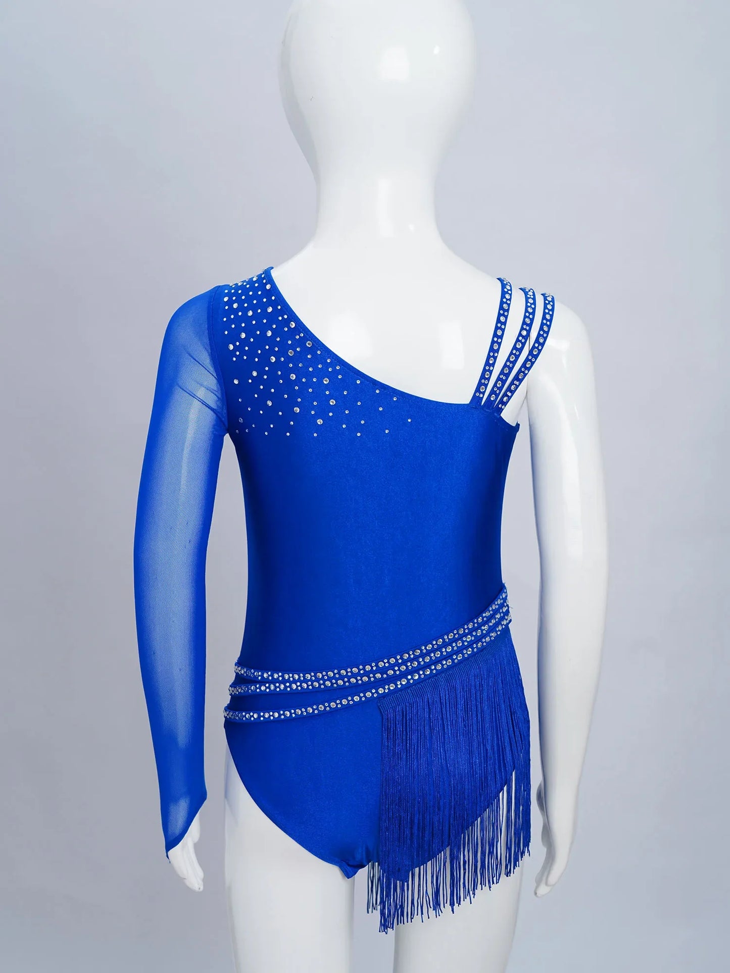 Girls Figure Skating Rhinestone Irregular Tassel Bodysuit Leotard (Age  6-16YRS)