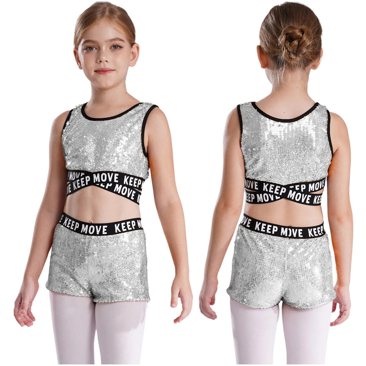 Girls Sequin Dance Top & Shorts Set (Age 4-16YRS)