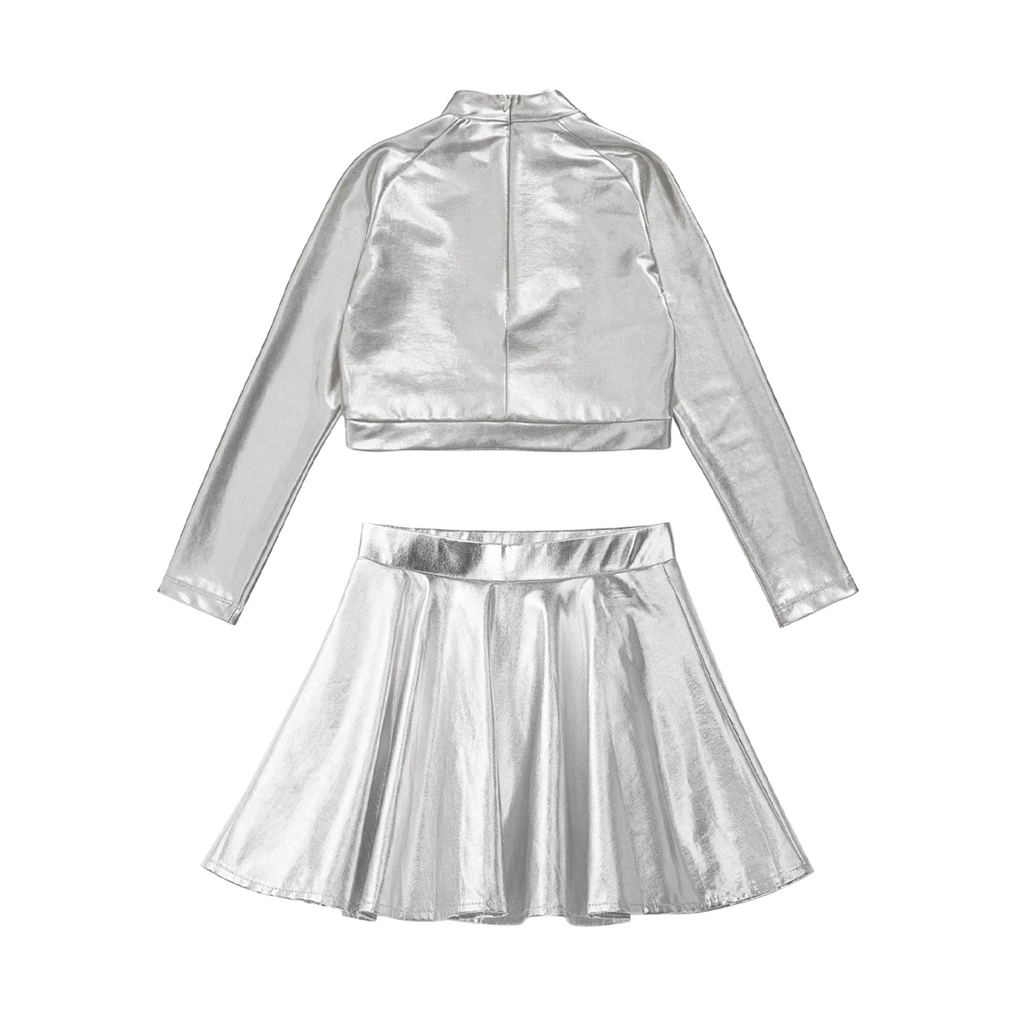 Girls Dance Metallic Long Sleeve Sequin Crop Top & Skirt (Age 6-14YRS)