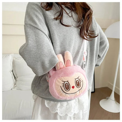 Labubu Plush Crossbody Bag | Soft Kawaii Shoulder Bag with Zipper