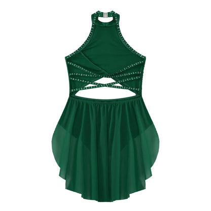 Girls Dance Rhinestone Dress Costume (Age 6-16YRS)