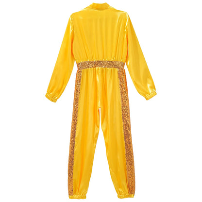 Girls Sequin Satin m Long Sleeve Zipper Jumpsuit (Age 6-16 YRS)