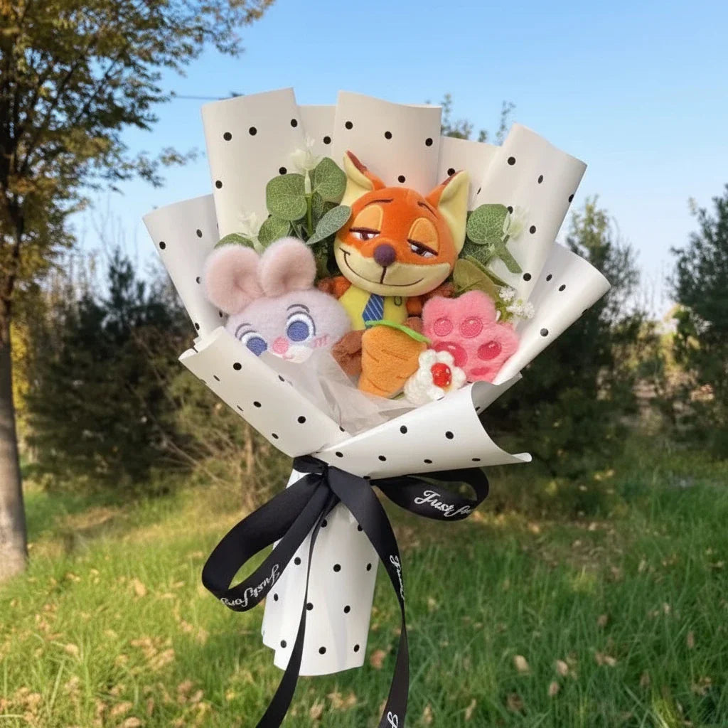 Zootopia Plush Dolls Judy Hopps Nick Wilde Creative Handmade Bouquets Christmas Birthday Vanlentine Gifts - 35cm 1-32cm