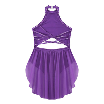 Girls Dance Rhinestone Dress Costume (Age 6-16YRS)