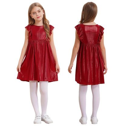 Girls Metallic Sleeveless Ruffles A-Line Dress (Age 24M-10YRS)