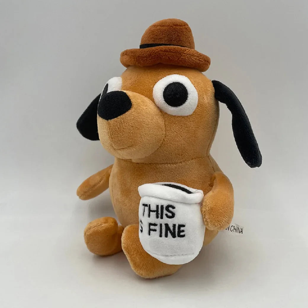 Plush This Is Fine Meme Coffee Dog Stuffed Toy - 25cm