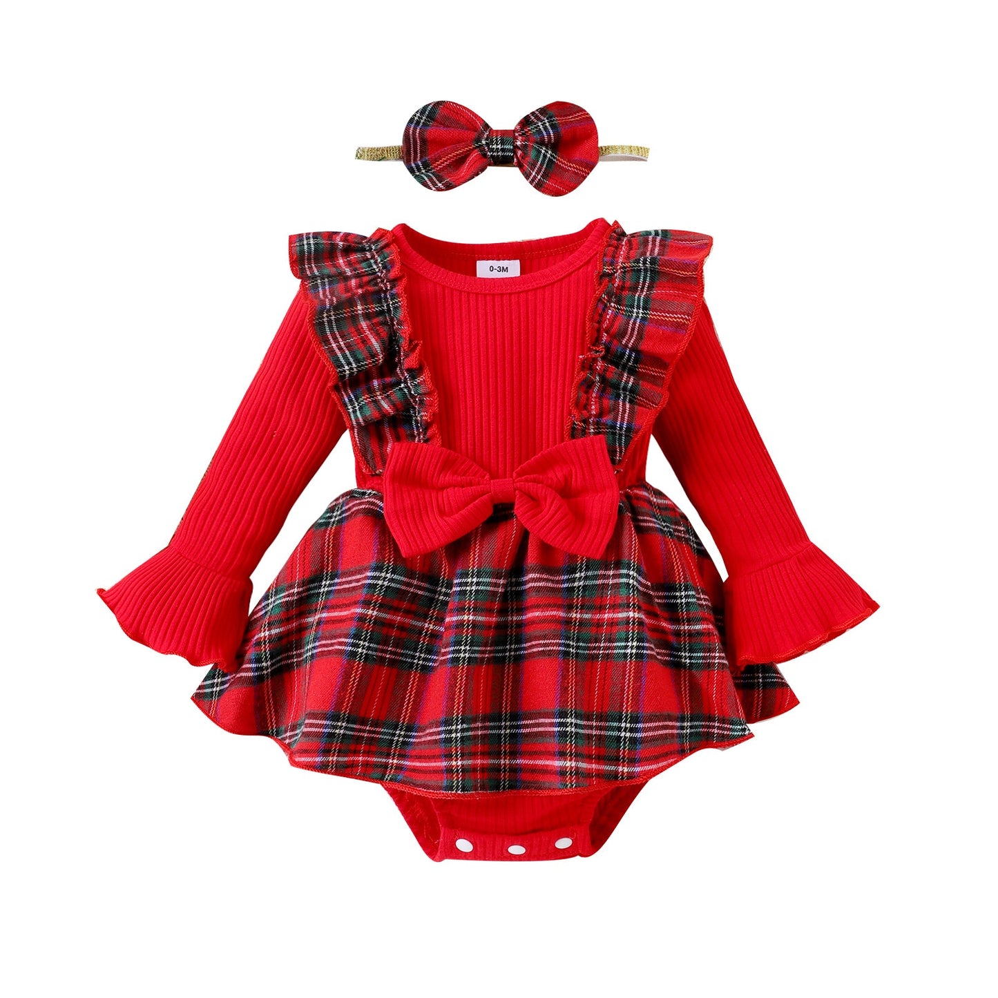 Baby Girls Red Plaid Christmas Romper Dress (Age Newborn-18M)