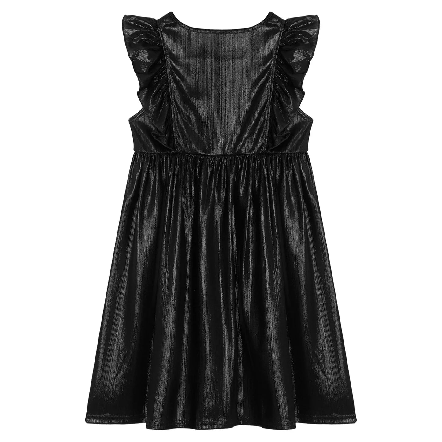 Girls Metallic Sleeveless Ruffles A-Line Dress (Age 24M-10YRS)