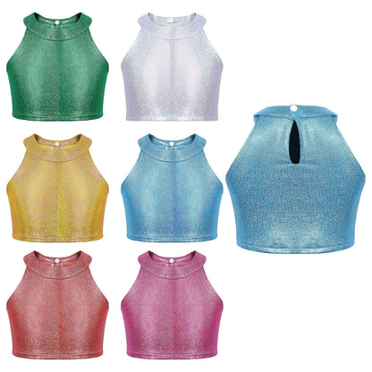 Girls Metallic Shiny Sleeveless Crop Top (Age 24M-16 YRS)